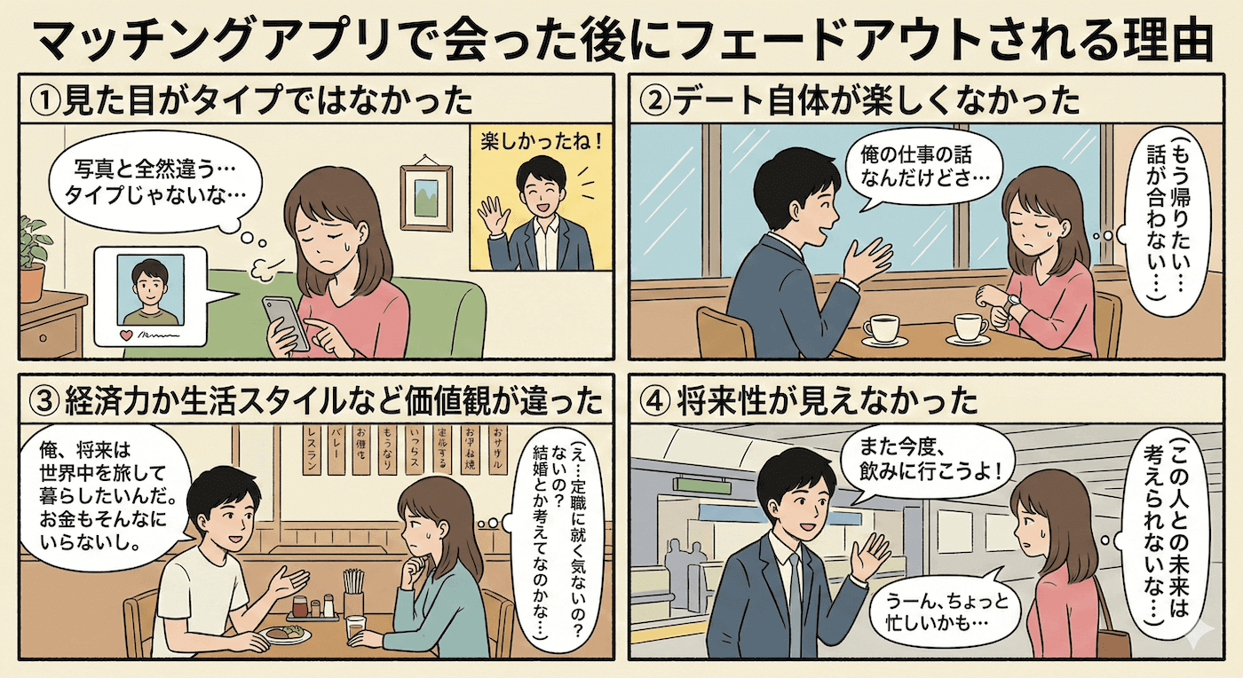 マッチングアプリで会った後にフェードアウトされる理由