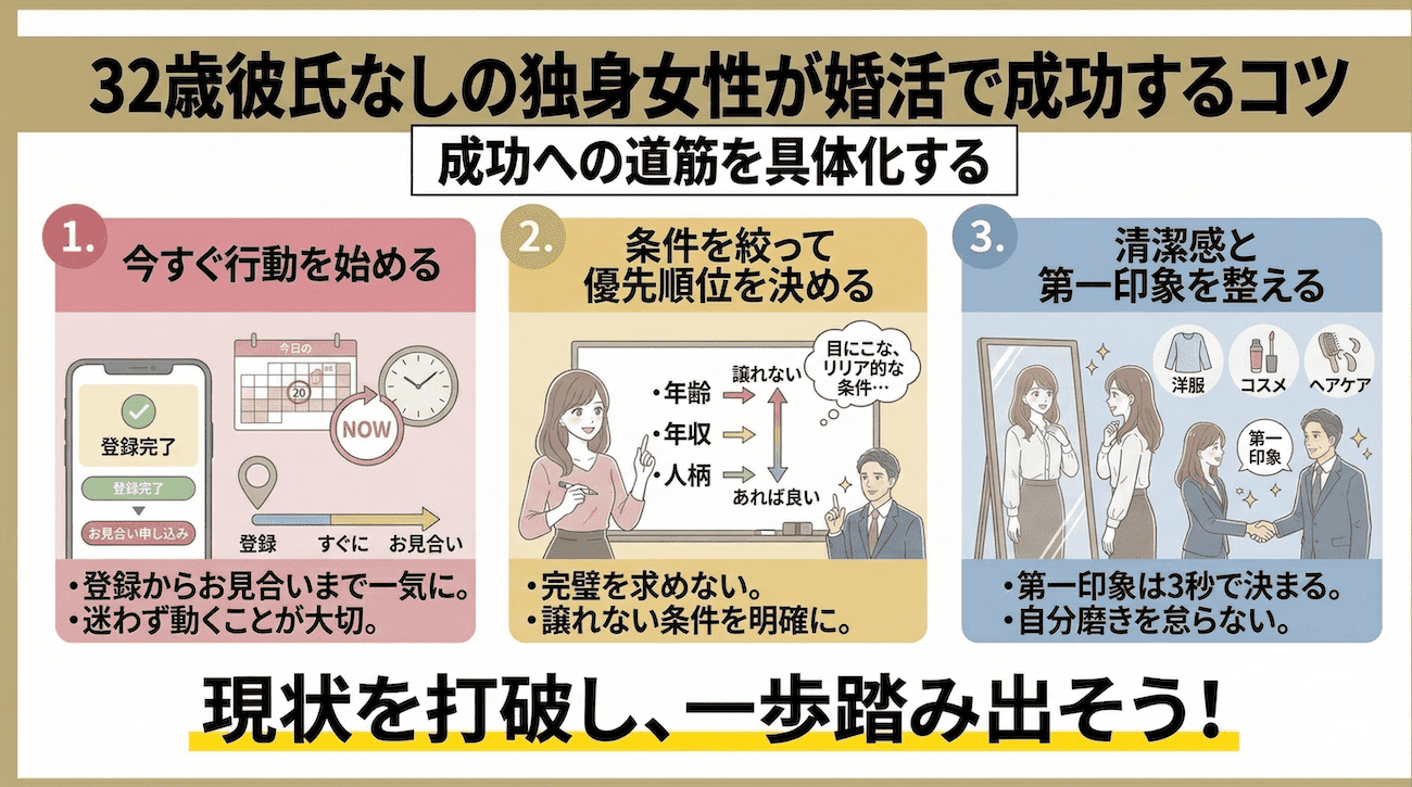 32歳彼氏なしの独身女性が婚活で成功するコツ